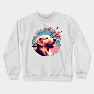 Joyful Golden Retriever with Spring Cherry Blossoms Crewneck Sweatshirt